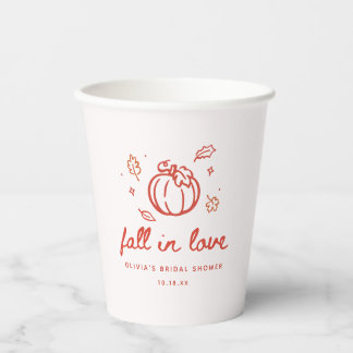 Minimal Script "Fall in Love" Bridal Shower Party Paper Cups