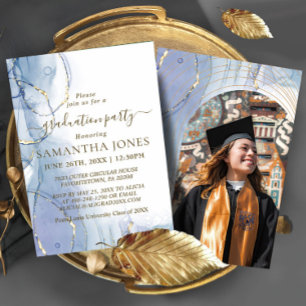 Minimal Script Golden Blue Graduation Invitation