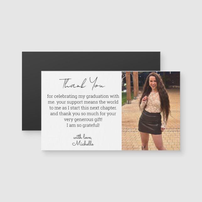minimal script graduation photo thank you magnet (Front/Back)