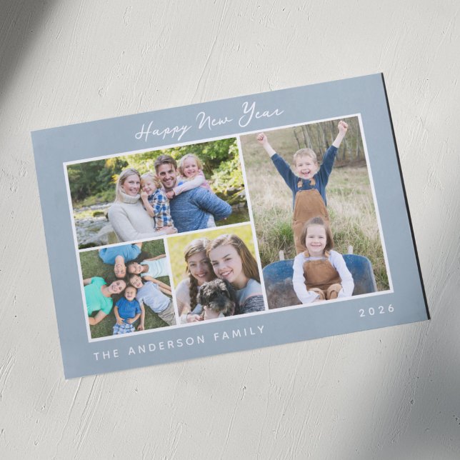 Minimal Script Happy New Year Photo Collage Holiday Card (Creator Uploaded)