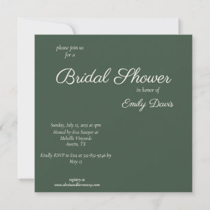 Minimal Script Highland Moss Green Bridal Shower Invitation