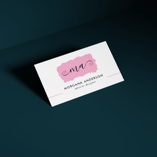 Minimal Script Initials Pink Brushstroke  Business Card
