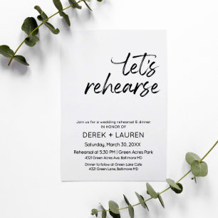 Minimal Script Let's Rehearse Wedding Rehearsal In Invitation