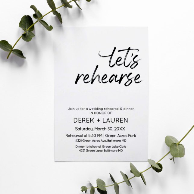 Minimal Script Let's Rehearse Wedding Rehearsal In Invitation (Creator Uploaded)
