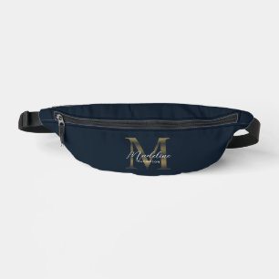 Minimal Script Metallic Navy Blue Gold Monogram Fanny Pack