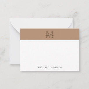 Minimal Script Metallic Taupe Gold Monogram Card