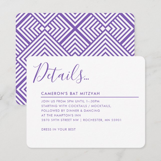 MINIMAL SCRIPT modern details Bat Mitzvah purple Invitation (Front/Back)