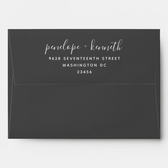 Minimal Script Modern Wedding Black Return Address Envelope (Back (Top Flap))