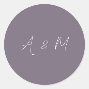 Minimal Script Monogram Boho Dusty Purple Wedding Classic Round Sticker