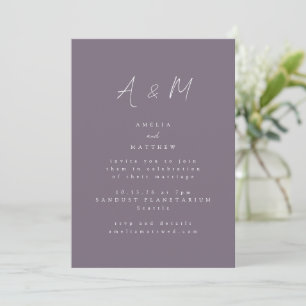 Minimal Script Monogram Boho Dusty Purple Wedding Invitation