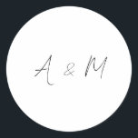 Minimal Script Monogram Boho Wedding Black White Classic Round Sticker<br><div class="desc">This elegant minimalist wedding sticker features a modern handwritten script with customizable initials,  making it perfect for sealing envelopes,  wedding favours,  or adding a personal touch to event decor. The simple black-on-white design blends effortlessly with any wedding theme,  from contemporary to classic. Personalize it to make it uniquely yours!</div>
