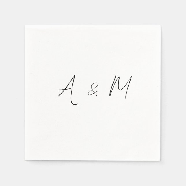 Minimal Script Monogram Boho Wedding Black White Napkin (Front)