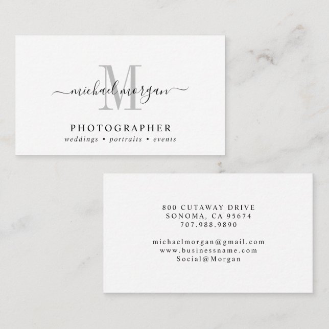 Minimal Script Monogram Photographer Business Card (Front/Back)
