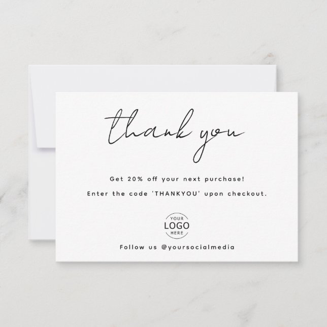 Minimal Script Own Logo Business Thank You Card (Front)