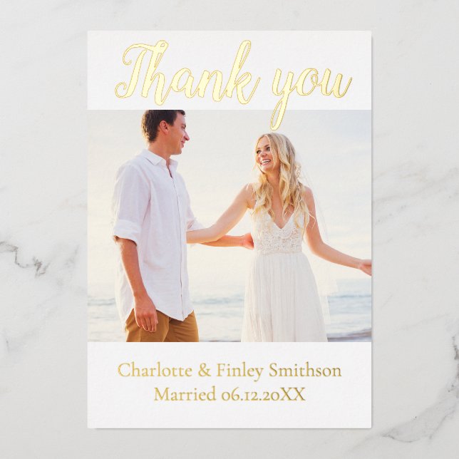 Minimal script personalized Wedding thank you card (Front)