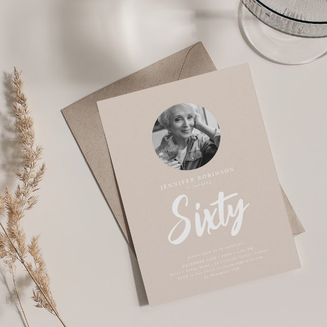 Minimal Script Photo 60th Birthday Champagne Invitation (Minimal Script Photo 60th Birthday Champagne Invitation)