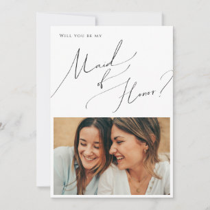 Minimal Script Photo Maid of Honour Proposal Card