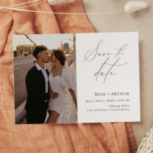  Minimal Script Photo Save The Date Postcard