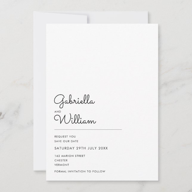 Minimal Script Photo Wedding Change the Date Save The Date (Front)