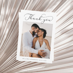 Minimal Script Photo Wedding Thank You Card