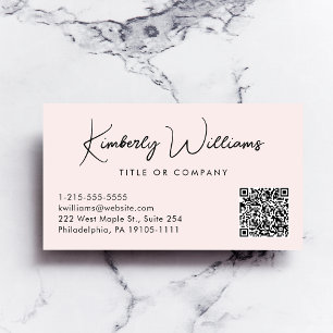 Minimal Script QR Code Pink Business Card