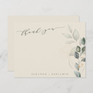 Minimal Script Rustic Gold Greenery Flat Wedding  Thank You Card