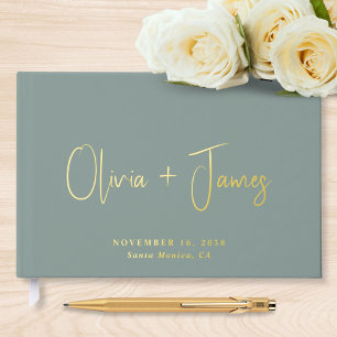 Minimal Script Sage Green Wedding Guest Book