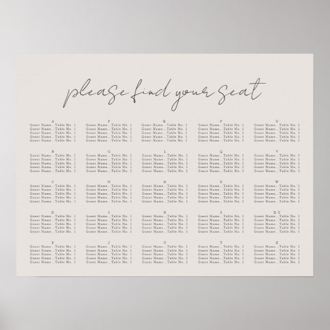 Minimal script, Seating Chart (Front)