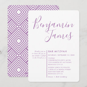MINIMAL SCRIPT simple modern Bar Mitzvah purple Invitation