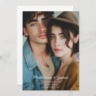 Minimal Script Simple Modern Full Photo Wedding Save The Date