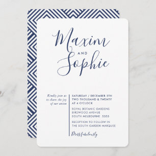 MINIMAL SCRIPT simple modern wedding navy blue Invitation