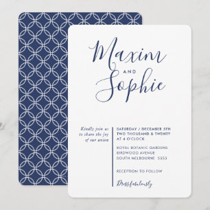 MINIMAL SCRIPT simple modern wedding navy blue Invitation