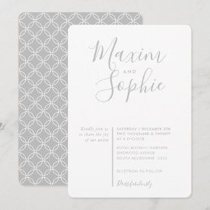 MINIMAL SCRIPT simple modern wedding plae grey Invitation