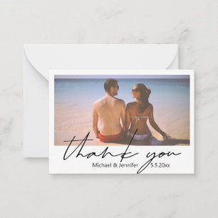 minimal script summer wedding photo thank you  card