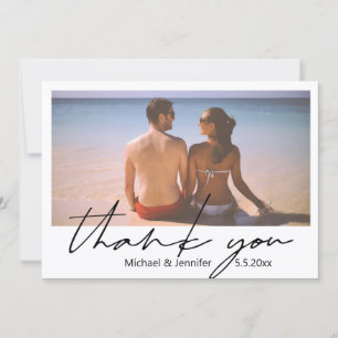 minimal script summer wedding photo thank you card