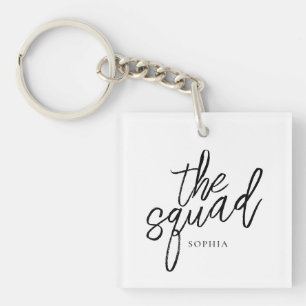 Minimal Script The Squad Bridesmaid Custom Photo Keychain
