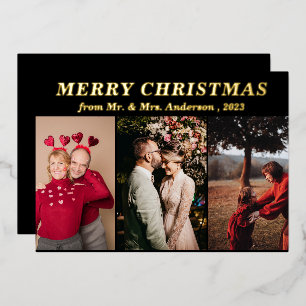 Minimal Script Three Photo black Merry Christmas 