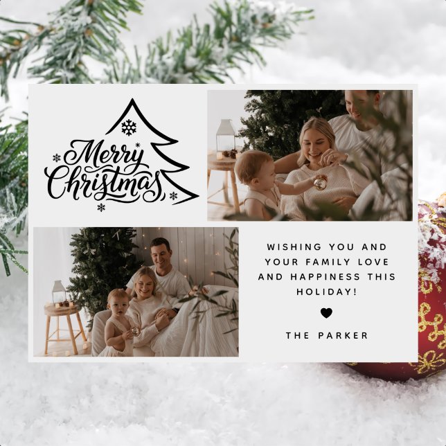 Minimal Script Two Photo Merry Christmas Holiday Card (Creator Uploaded)