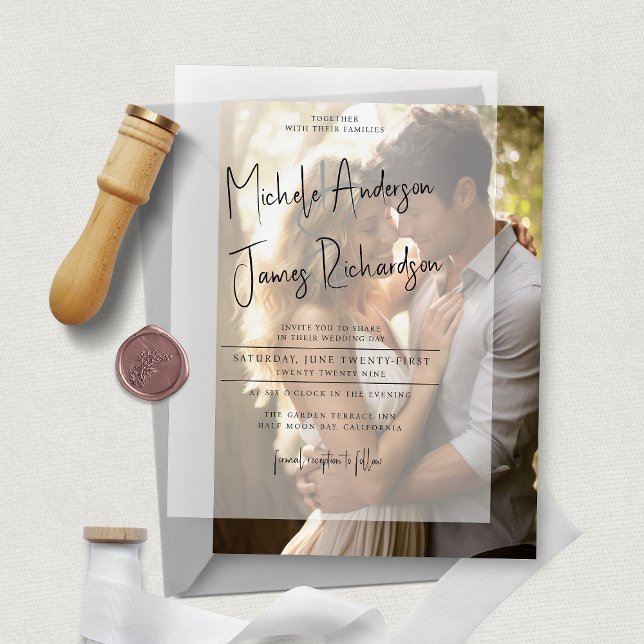 Minimal Script Typography Formal Wedding Vellum Invitations (Minimal Script Typography Formal Wedding Vellum Invitation With Photo Card (sold separately))