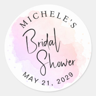 Minimal Script Typography Watercolor Bridal Shower Classic Round Sticker