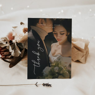Minimal Script Wedding Full Photo Thank You Card
