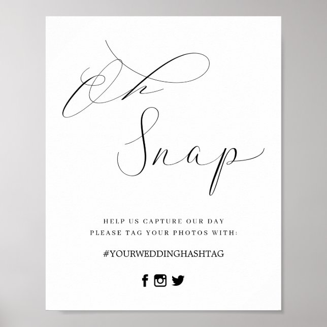 Minimal Script Wedding Oh Snap Hashtag Sign (Front)