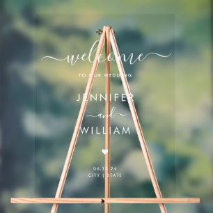 Minimal Script Wedding Party Welcome White Acrylic Sign