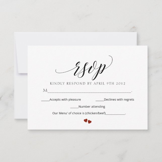 Minimal Script Wedding RSVP Modern Response Card (Front)