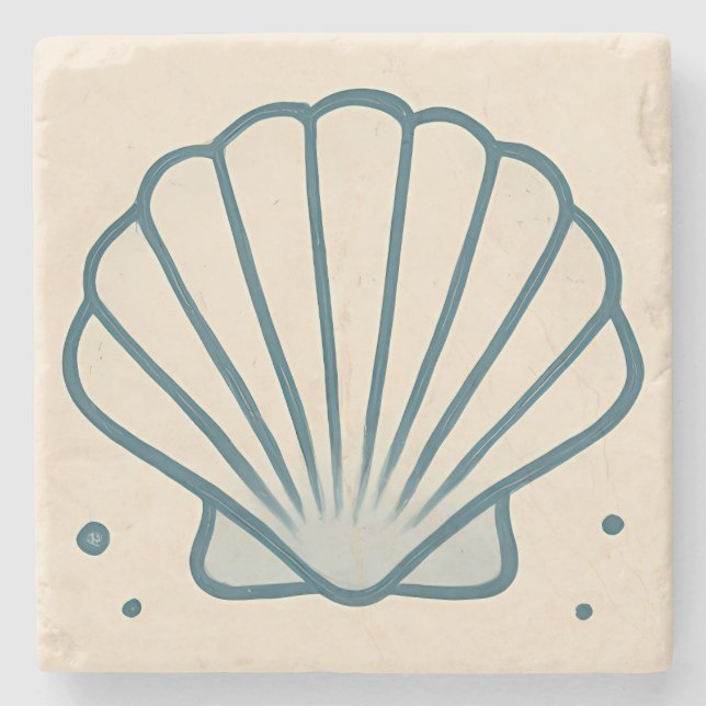 Minimal Seashell Ocean Art Tile Stone Coaster (Front)