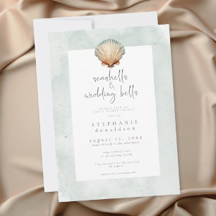 Minimal Seashells & Wedding Bells Bridal Shower Invitation