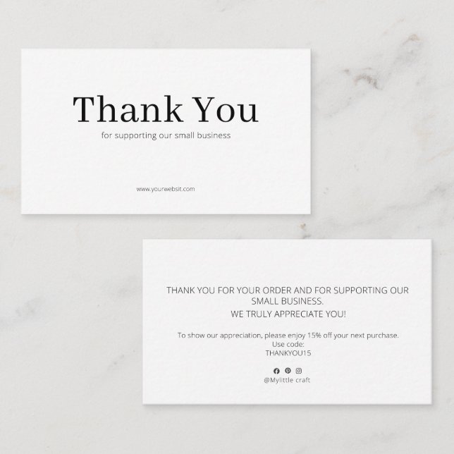 Minimal Serif Thank You Card Discount Code Busines (Front/Back)