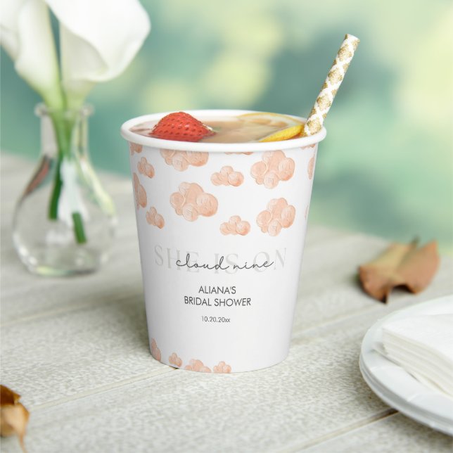 Minimal She's On cloud 9 Bridal Shower Dreamy  Paper Cups (Insitu)