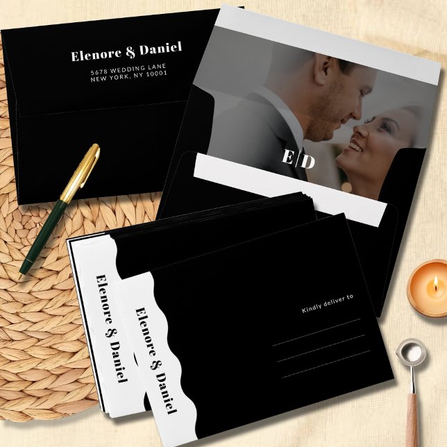 Minimal Side Wave Black and White | Photo Wedding Envelope (Minimal Side Wave Black and White | Photo Wedding Envelope)
