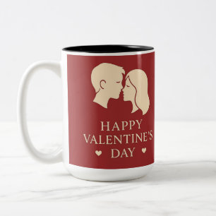 Minimal Silhouette Couple Happy Valentines Heart Two-Tone Coffee Mug